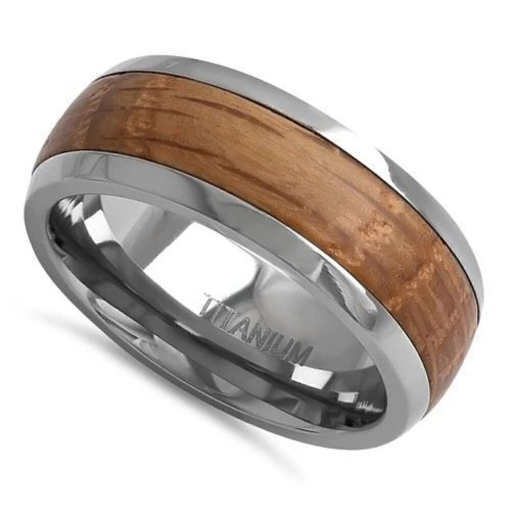 Titanium 8mm Whiskey Barrel Wood Band Ring Mens Size New